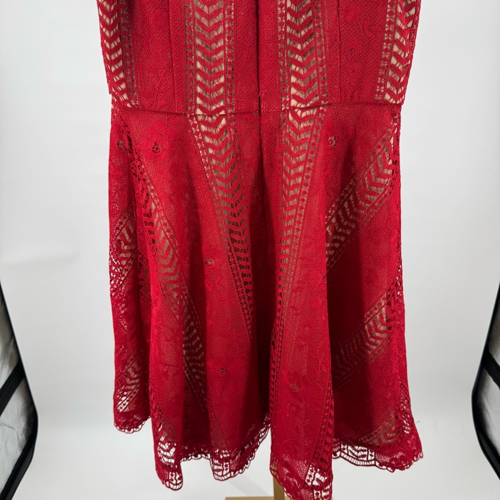 Anthropologie Georgia Vibrant Red‎ Crochet Lace Circle Dress Size 14 - Picture 10 of 10